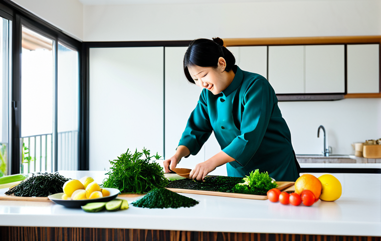 해조류를 활용한 의약품의 효능 연구 - Seaweed Research Lab**
"A bright and modern scientific laboratory, researchers in lab coats analyzi... 해조류를 활용한 의약품의 효능 연구 - Seaweed Research Lab**
"A bright and modern scientific laboratory, researchers in lab coats analyzi...