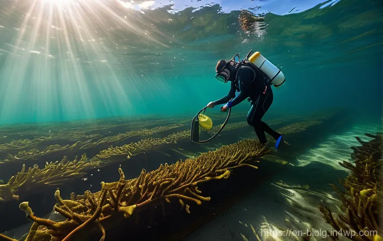 해조류의 안전성과 생물학적 안정성 - **Prompt 1: Pristine Ocean Harvest**
"A wide-angle, serene shot of professional, fully clothed d...