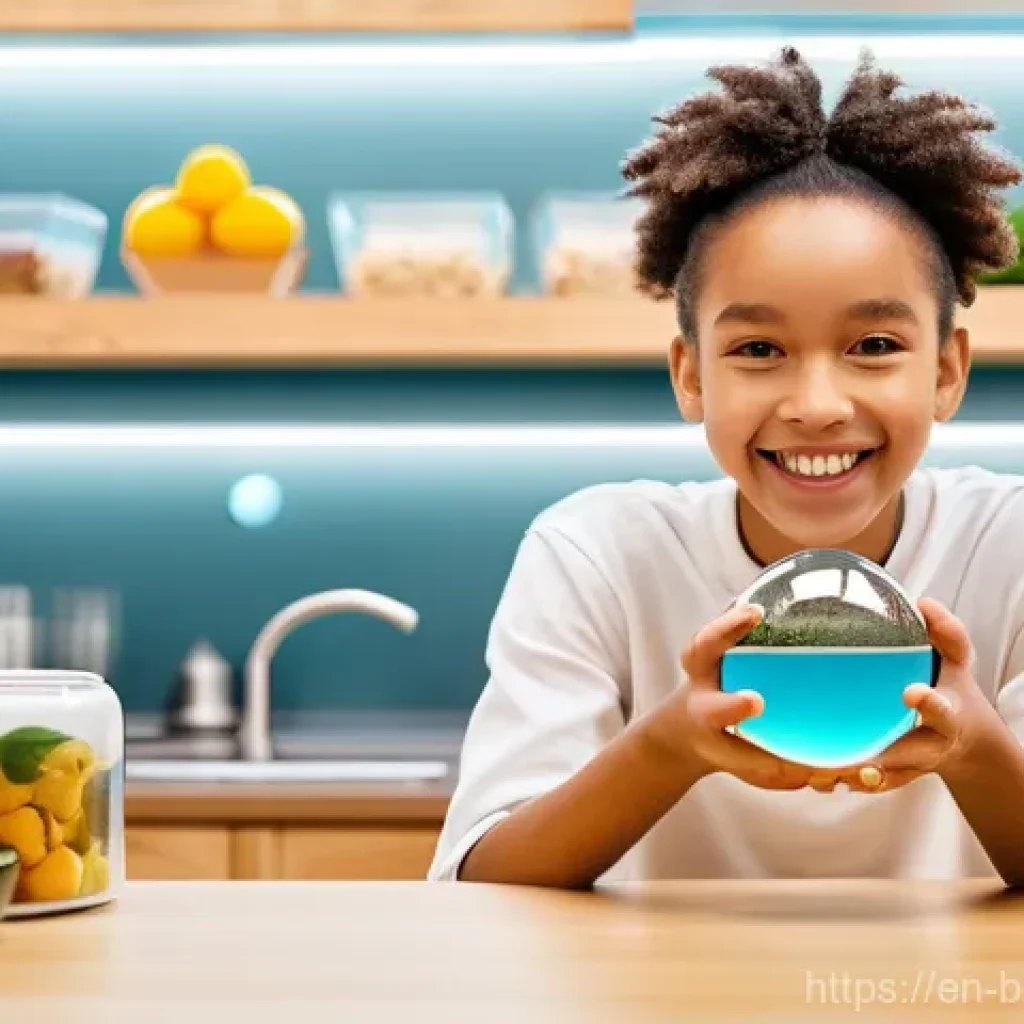 해조류 바이오소재의 산업적 활용 사례 - **Sustainable & Edible Packaging of the Future**
    A bright, clean, and futuristic kitchen counter...